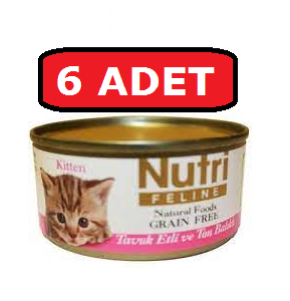 Nutri feline tahılsız tavuk etli ve ton balıklı kitten yavru kedi yaş maması 85 gr x 6 adet