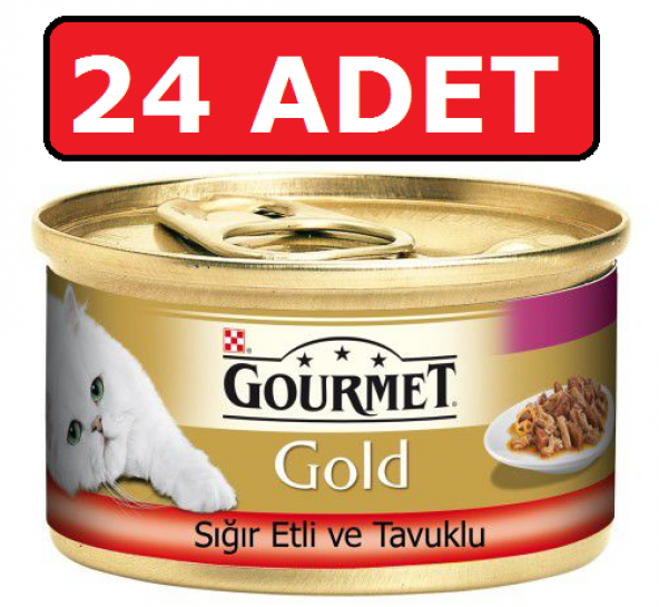 Purina gourmet gold sığır etli ve tavuklu kedi konservesi 24 adet 85 gr parça etli yaş mama