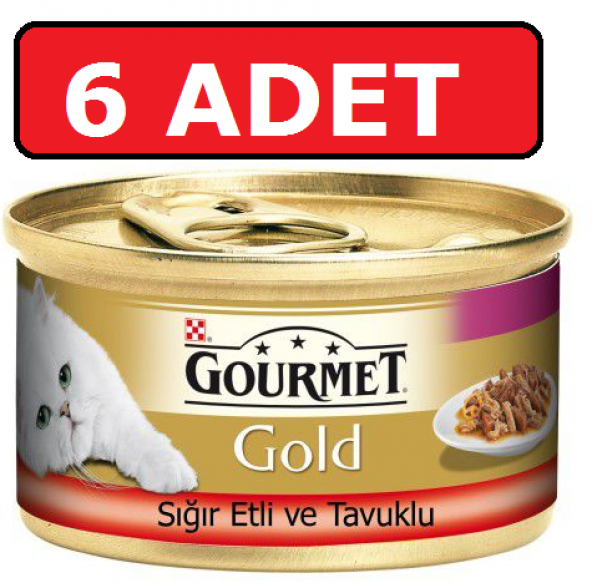 Purina gourmet gold sığır etli ve tavuklu kedi konservesi 6 adet 85 gr parça etli yaş mama ürün görseli 1