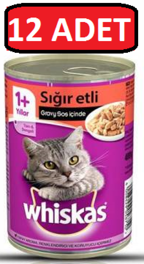 Whiskas Sığır Etli Konserve Yaş Kedi Maması 12 Adet x 400 Gr