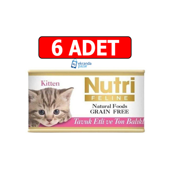 Nutri feline tahılsız tavuk etli ve ton balıklı kitten yavru kedi yaş maması 85 gr x 6 adet - Resim 2