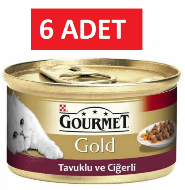 Purina gourmet gold parça etli tavuk ciğer kedi konservesi 6 adet 85 gr yaş mama