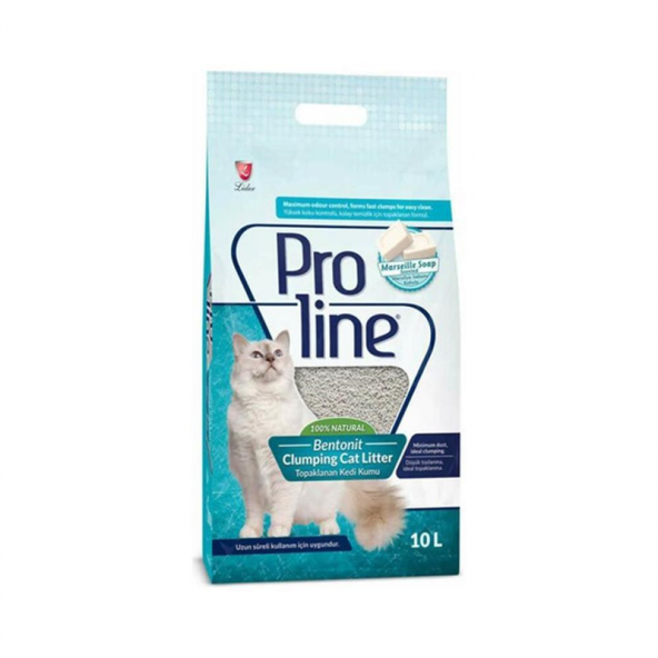 Proline marsilya sabun kokulu 10lt bentonit kedi kumu topaklanan ince taneli kedi kumu ürün görseli 1
