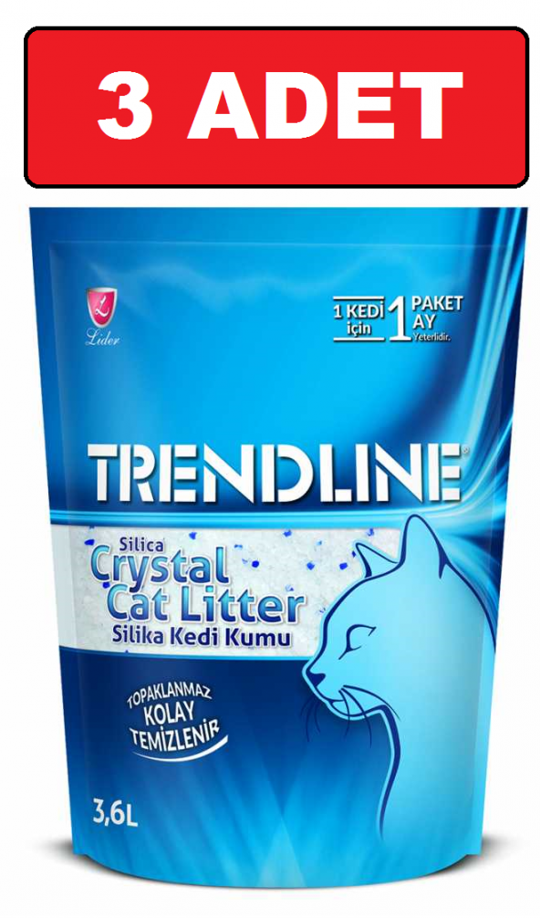 Trendline kristal kedi kumu 3.6 lt  3 adet silika kedi kumu crystal
