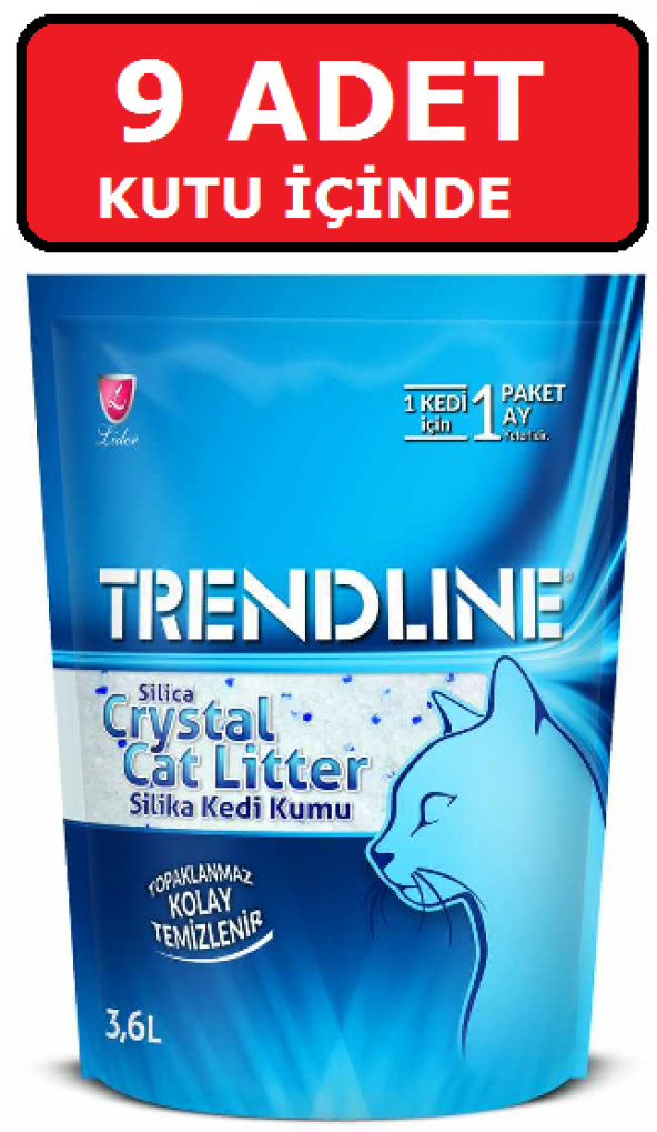 Trendline kristal kedi kumu 3.6 LT x 9 adet kolisinde silika kedi kumu