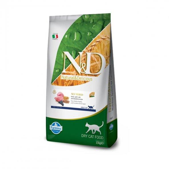 ND ancestral graın kısır kedi 10kg düşük tahıllı kuzu etli kılçıksız buğday yulaf ve yaban mersini ürün görseli 1