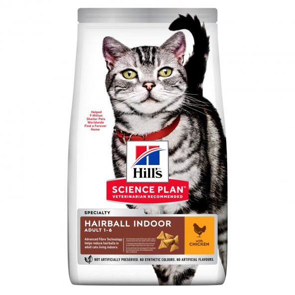 Hills hairball indoor cat 1,5kg tavuklu yetişkin kedi maması kapalı alanda yaşayan kedi için