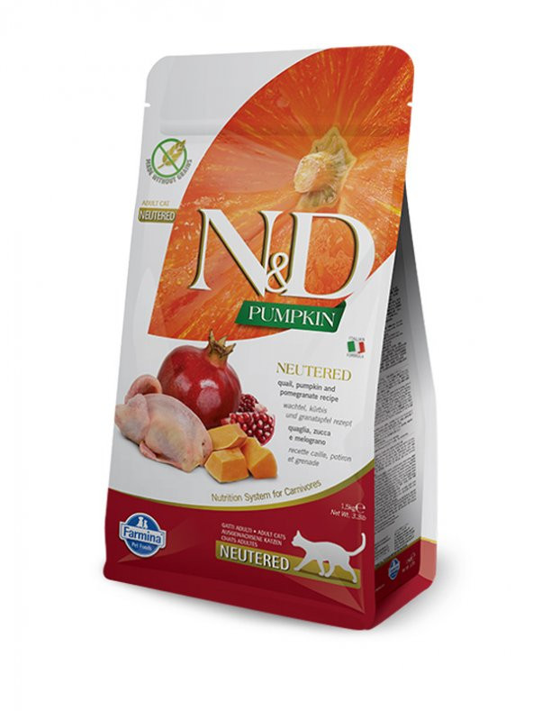 Nd pumpkin kısırlaştırılmış kedi maması 1,5kg bıldırcın balkabağı ve narlı pumpkin tahılsız neutered ürün görseli 1