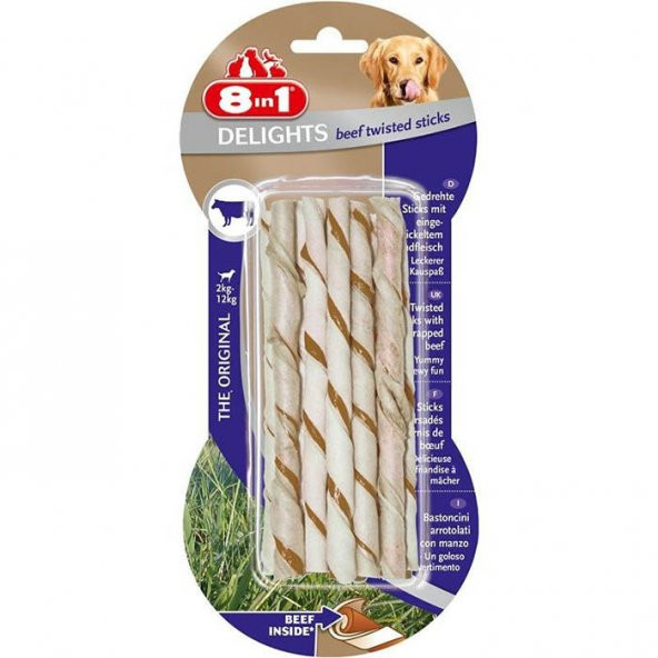 8 in 1 biftekli kemik Delights Beef Twisted Sticks Biftekli Burgu Çubuğu 10 lu 55 gr