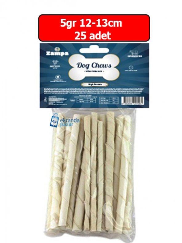 Zampa beyaz burgu çubuk 25 adet kemik 5gr 12-13cm yavru köpek diş kaşıma kemiği stick köpek kemiği ürün görseli 1