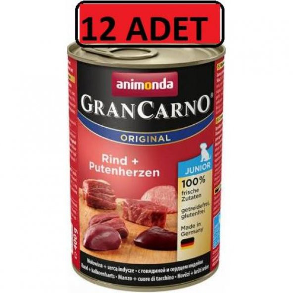 Animonda grancarno sığır etli ve hindi yürekli yavru köpek konservesi 400g 12 adet puppy yaş mama - 1