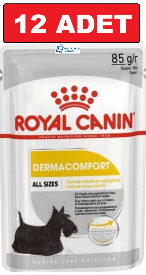 Royal canın dermacomfort yaş köpek maması 12 adet 85 gr konserve pouch