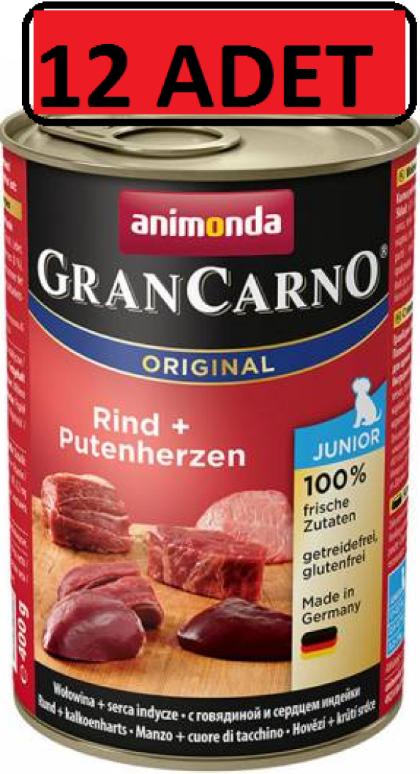 Animonda GranCarno Sığır Etli ve Hindi Yürekli Yavru Köpek Konservesi 400g puppy 12 adet - 2