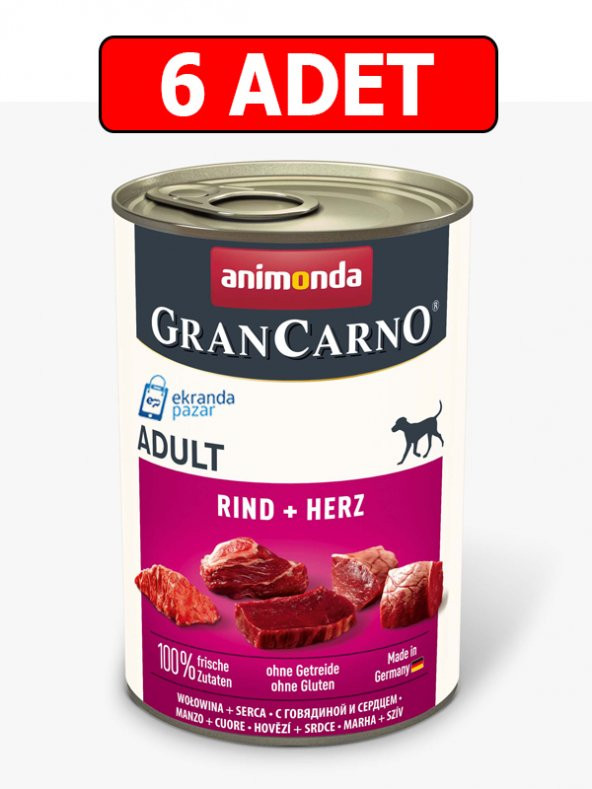 Animonda grancarno tahılsız sığır etli yürekli köpek konservesi 400gr 6adet köpek yaş mama rind herz