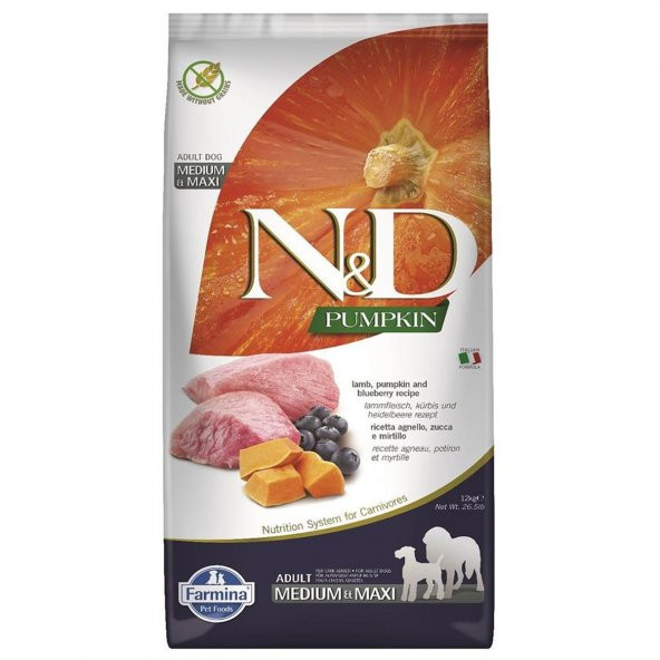 ND pumpkin tahılsız medium maxi adult 12kg balkabaklı kuzulu ve yaban mersinli köpek maması