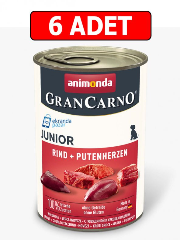 Animonda GranCarno Sığır Etli ve Hindi Yürekli Yavru junior Köpek Konservesi 400g puppy 6 adet ürün görseli 1
