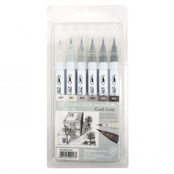 Zig Clean Color Real Brush- Fırça Kalem Set 6 Lı Cool Gray