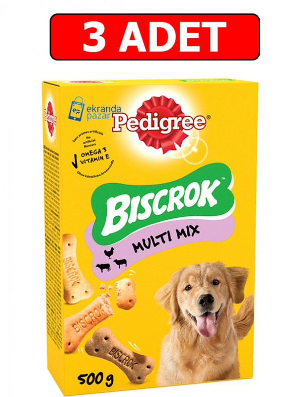 Pedigree biscrok multi mix 3 adet 500gr köpek ödül bisküvi köpek ödül maması