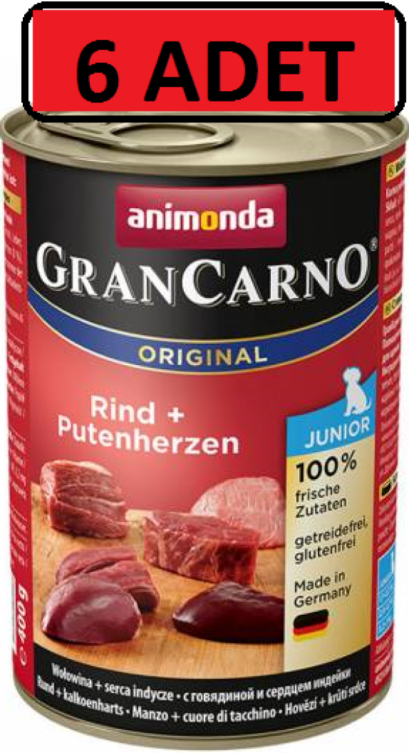 Animonda GranCarno Sığır Etli ve Hindi Yürekli Yavru junior Köpek Konservesi 400g puppy 6 adet - Resim 2