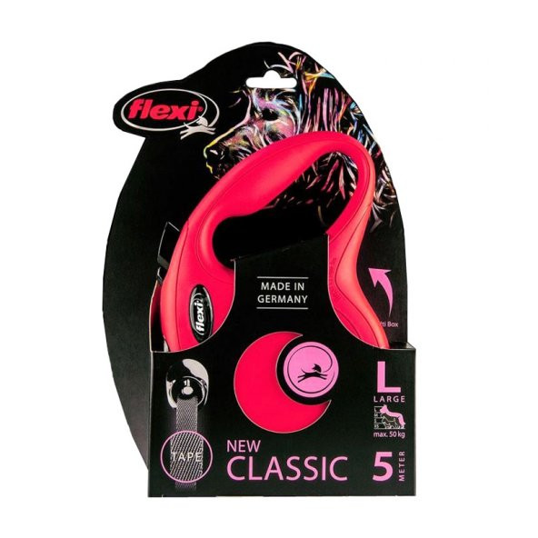 Flexi new  classıc l boy şerit tasma large 5 metre otomatik şeritli köpek uzatma max 50kg kırmızı - 3