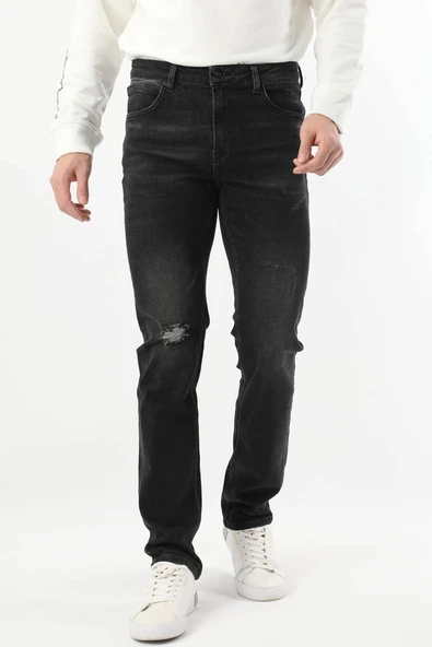 Erkek Dizi Yırtık Jean Pantolon Siyah - Resim 5