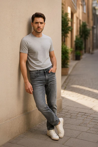 Erkek Regular Fit Jean Pantolon Gri