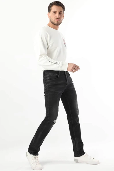 Erkek Dizi Yırtık Jean Pantolon Siyah - Resim 3