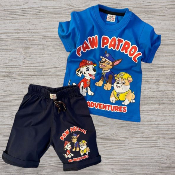 Paw Patrol Desenli Mavi Renkli Erkek Çocuk Şortlu Takım