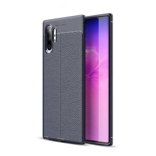Samsung Galaxy Note 10 Plus Deri Görünümlü Esnek TPU Lüx Silikon Kılıf-Lacivert - 1