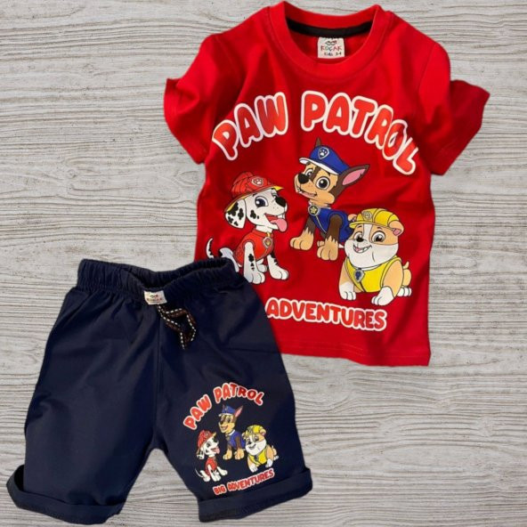 Paw Patrol Desenli Kırmızı Renkli Erkek Çocuk Şortlu Takım