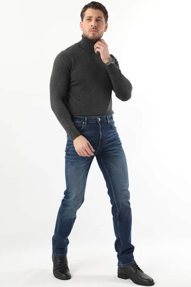 Erkek Regular Fit Jean Pantolon Koyu Mavi - 4