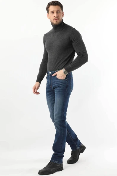 Erkek Regular Fit Jean Pantolon Koyu Mavi - 2