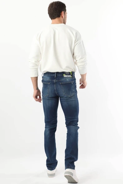 Erkek Dizi Yırtık Jean Pantolon Koyu Mavi - 4