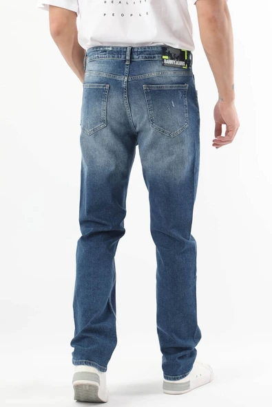 Erkek Yırtık Detaylı Jean Pantolon Mavi - 5