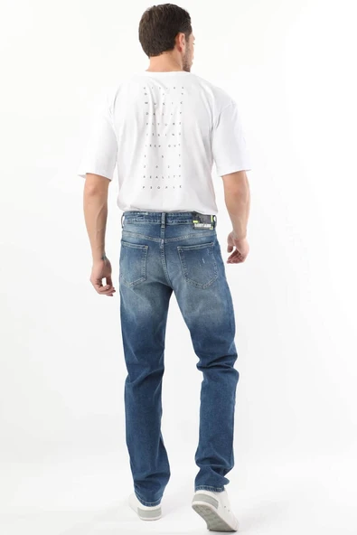Erkek Yırtık Detaylı Jean Pantolon Mavi - 4
