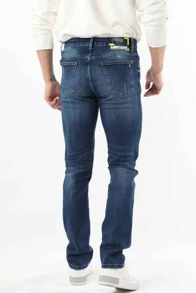 Erkek Dizi Yırtık Jean Pantolon Koyu Mavi - 6