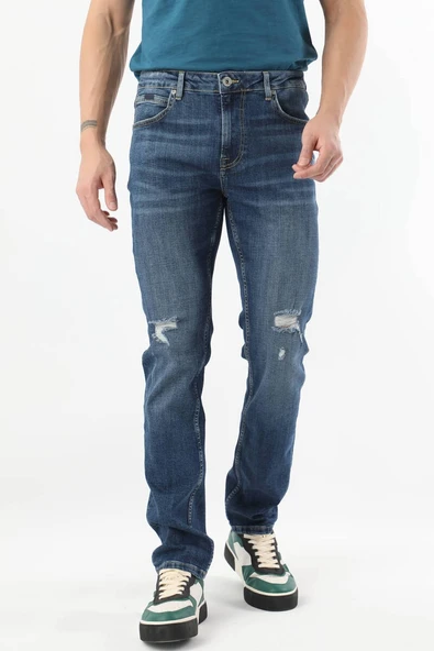 Erkek Dizi Yırtık Jean Pantolon  Mavi - Resim 6