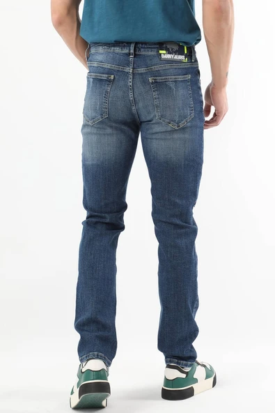 Erkek Dizi Yırtık Jean Pantolon  Mavi - Resim 7