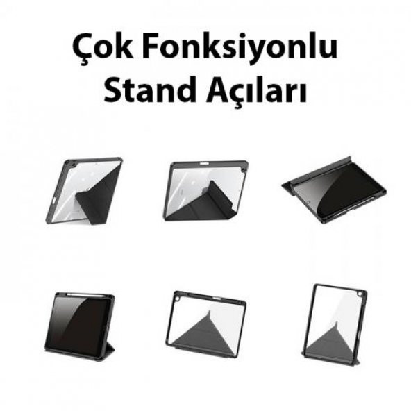 Coofbe Kalem Yerli Standlı Uyku Modlu Sert Şeffaf Arka Kapak  iPad 10.9 2022 Kılıf Kapaklı Tablet Kılıfı - 4