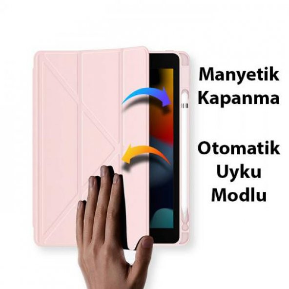 Coofbe Kalem Yerli Standlı Uyku Modlu Sert Şeffaf Arka Kapak  iPad 10.9 2022 Kılıf Kapaklı Tablet Kılıfı - 7