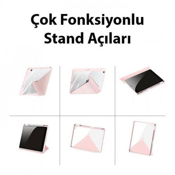 Coofbe Kalem Yerli Standlı Uyku Modlu Sert Şeffaf Arka Kapak  iPad 10.9 2022 Kılıf Kapaklı Tablet Kılıfı - 9