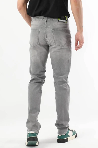 Erkek Dizi Yırtık Jean Pantolon Gri - 7