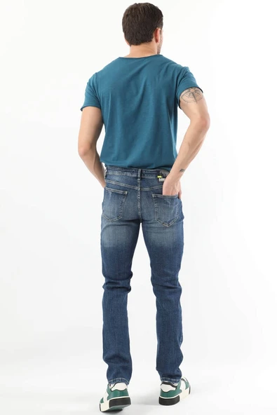 Erkek Dizi Yırtık Jean Pantolon  Mavi - Resim 5