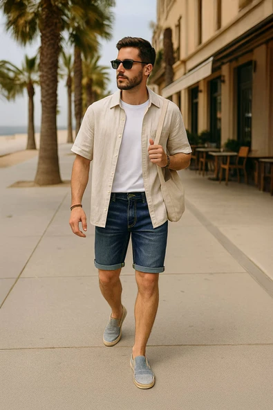 Erkek Yıkamalı Jean Şort Lacivert - 9