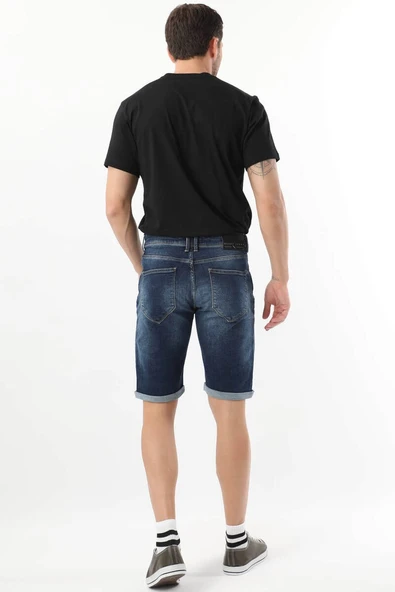 Erkek Yıkamalı Jean Şort Lacivert - 8