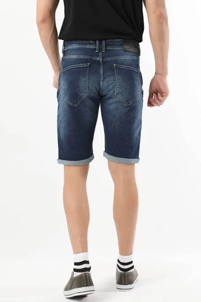 Erkek Yıkamalı Jean Şort Lacivert - 6