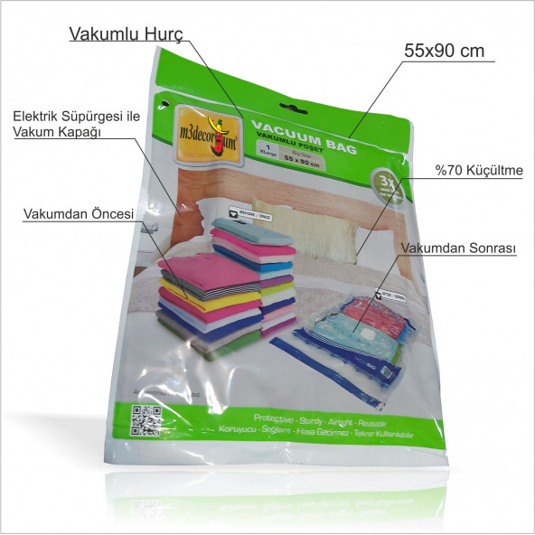 En Dev Büyük %70 Küçülten 55x90cm Elektrik Süpürgesi Vakumlu Plastik Naylon Poşet Hurç Hurc Torba - 2