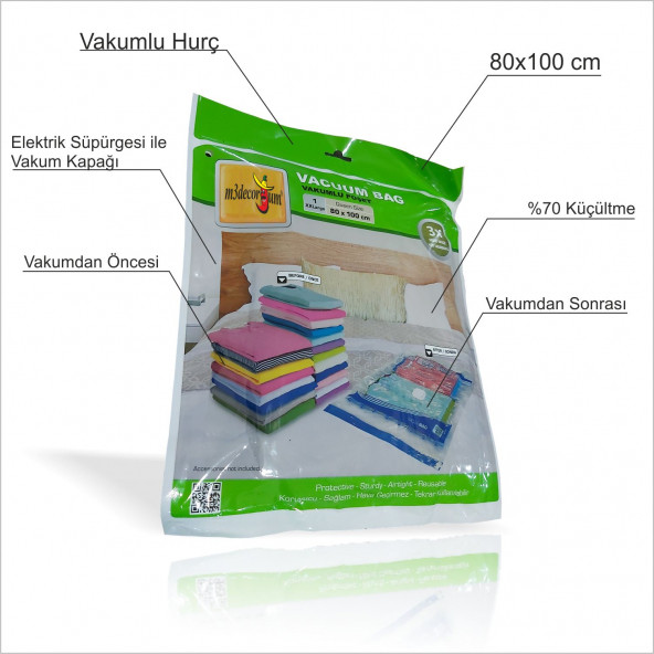 En Dev Büyük %70 Küçülten 80x100cm Elektrik Süpürgesi Vakumlu Plastik Naylon Poşet Hurç Hurc Torba - 2