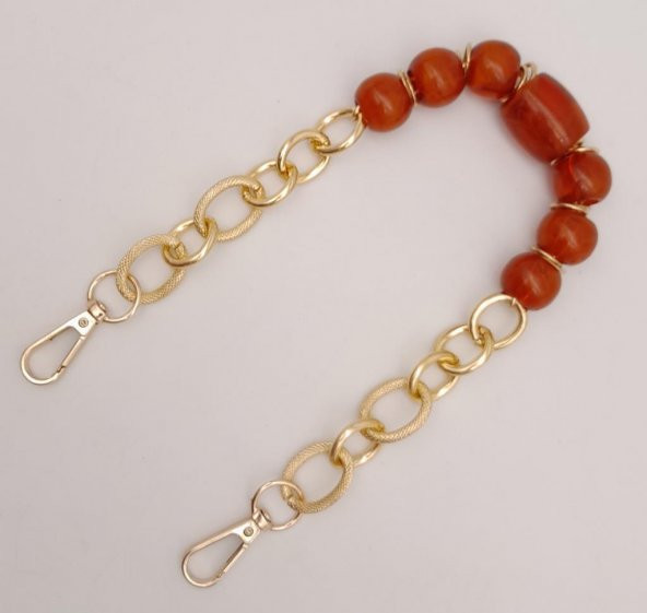 Angel Çanta Aksesuar 42 cm Kancalı Kehribar Renk Akrilik Zincir Light Gold Metalli - 2