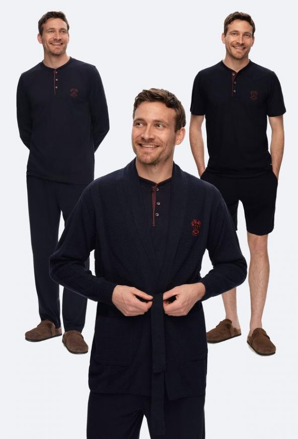 D'S DAMAT DS224025 5 Lİ Lacivert TRİKO Ropteşambr Çeyiz Erkek Pijama Takımı